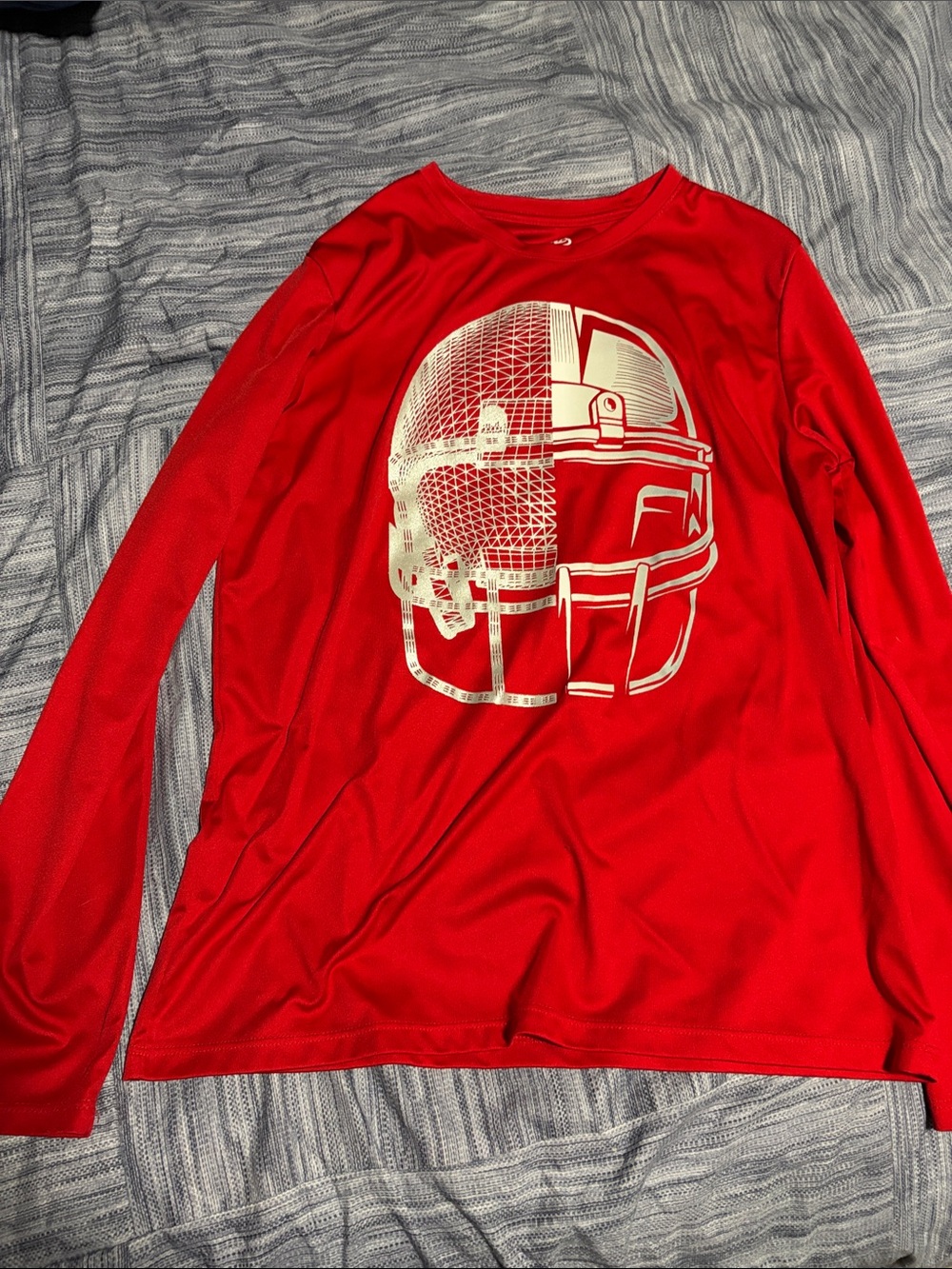 Athletic Works Red Long Sleeve Tee with Metallic Gold Helmet